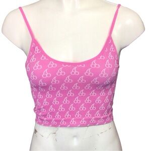 Pink Cherry Print Crop Top